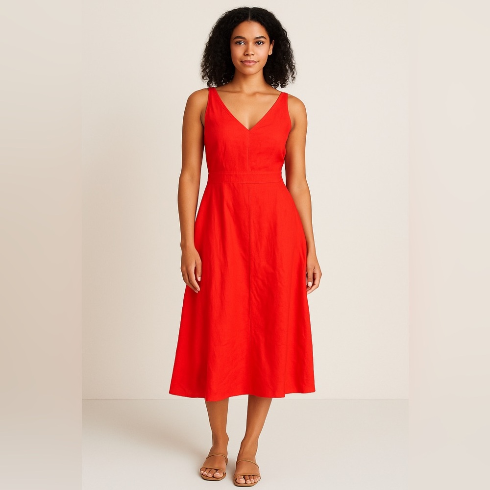 Cynthia Rowley Red Sleeveless V-Neck Sundress linen sz 6